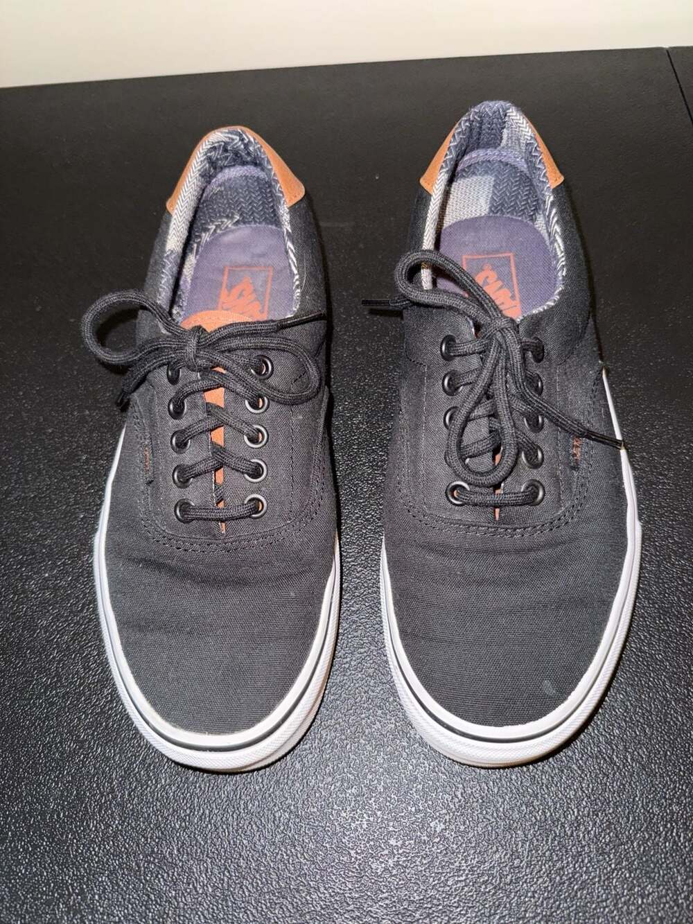 Vans Era C&L Black Canvas Leather Heel Sneakers Men's Size 8.0
